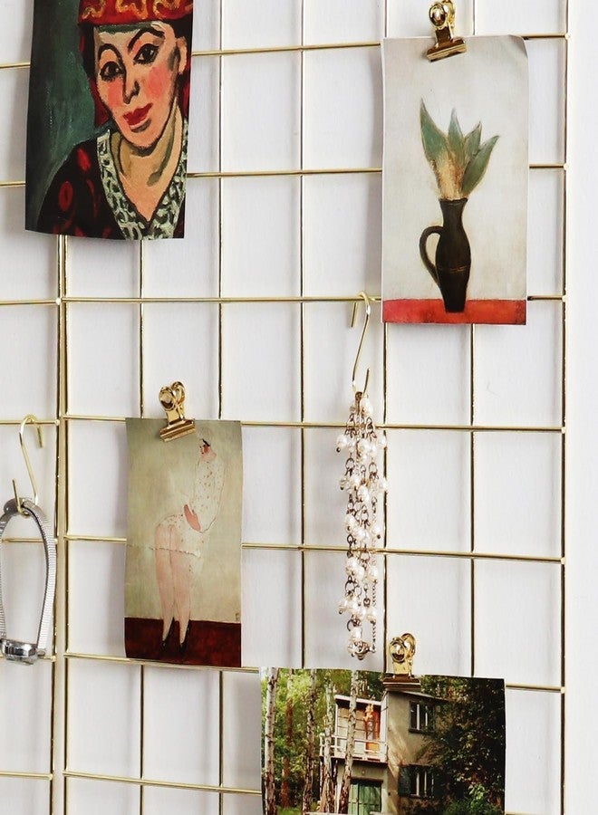 CreativeBuzz Steel Wall Grid Photo Frame for Wall with 10 Wooden Deginer Clips | DIY Metal Mesh Wire Grid for Photo Display, Wall Decor, Memo Organizer | Aesthetic Room Decoration for Home, Living Room & Office (Golden, 65x45cm) - Image 4